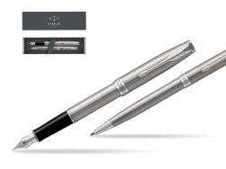Parker Sonnet Stainless Steel CT Fountain Pen + Ballpoint Pen in a Gift Box