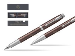 Parker IM Premium Brown CT Fountain Pen + Ballpoint Pen in a Gift Box