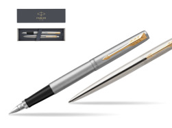 Parker Jotter Stainless Steel Chrome Color Trim  GT Fountain Pen + Ballpoint Pen in a Gift Box