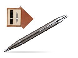 Parker IM Gun Metal CT Ballpoint Pen  single wooden box  Mahogany Single Ecru