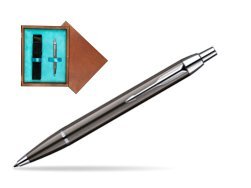 Parker IM Gun Metal CT Ballpoint Pen  single wooden box  Mahogany Single Turquoise