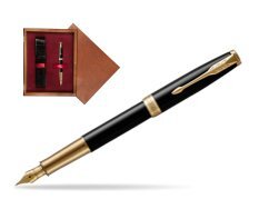 Parker Sonnet Premium Black Lacquer GT Fountain Pen  single wooden box Mahogany Single Maroon