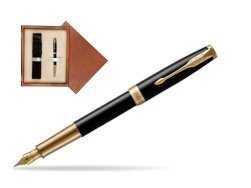 Parker Sonnet Premium Black Lacquer GT Fountain Pen  single wooden box  Mahogany Single Ecru