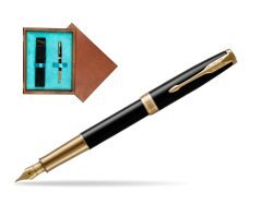 Parker Sonnet Premium Black Lacquer GT Fountain Pen  single wooden box  Mahogany Single Turquoise