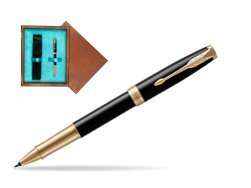 Parker Sonnet Premium Black Lacquer GT Rollerball Pen  single wooden box  Mahogany Single Turquoise