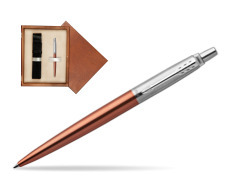 Parker Jotter Chelsea Orange Chrome Colour Trim Ballpoint Pen  single wooden box  Mahogany Single Ecru