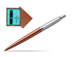 Parker Jotter Chelsea Orange Chrome Colour Trim Ballpoint Pen  single wooden box  Mahogany Single Turquoise
