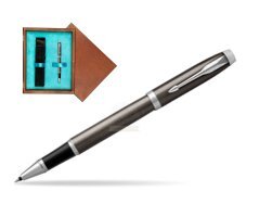 Parker IM Dark Espresso Lacque CT Rollerball Pen  single wooden box  Mahogany Single Turquoise