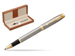 Parker IM Brushed Metal GT Rollerball Pen  in classic box brown