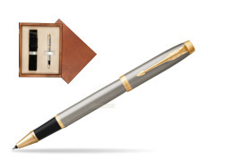Parker IM Brushed Metal GT Rollerball Pen  single wooden box  Mahogany Single Ecru