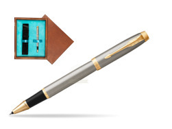 Parker IM Brushed Metal GT Rollerball Pen  single wooden box  Mahogany Single Turquoise