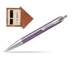 Parker IM Premium Dark Violet CT Ballpoint Pen  single wooden box  Mahogany Single Ecru