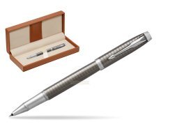 Parker IM Premium Dark Espresso Chiselled CT Rollerball Pen  in classic box brown