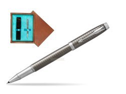Parker IM Premium Dark Espresso Chiselled CT Rollerball Pen  single wooden box  Mahogany Single Turquoise