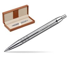 Parker IM Premium Shiny Chrome Metal Chiselled CT Ballpoint Pen  in classic box brown