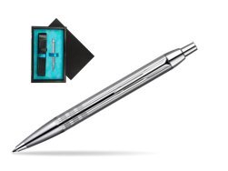 Parker IM Premium Shiny Chrome Metal Chiselled CT Ballpoint Pen  single wooden box  Black Single Turquoise