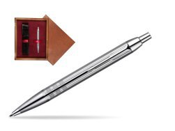 Parker IM Premium Shiny Chrome Metal Chiselled CT Ballpoint Pen  single wooden box Mahogany Single Maroon