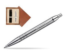 Parker IM Premium Shiny Chrome Metal Chiselled CT Ballpoint Pen  single wooden box  Mahogany Single Ecru