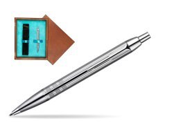 Parker IM Premium Shiny Chrome Metal Chiselled CT Ballpoint Pen  single wooden box  Mahogany Single Turquoise