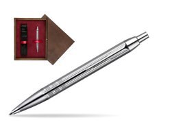 Parker IM Premium Shiny Chrome Metal Chiselled CT Ballpoint Pen  single wooden box  Wenge Single Maroon