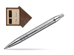 Parker IM Premium Shiny Chrome Metal Chiselled CT Ballpoint Pen  single wooden box  Wenge Single Ecru