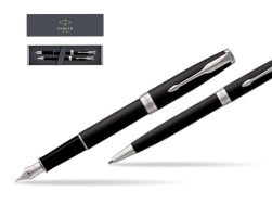 Parker Sonnet Matte Black Lacquer CT Fountain Pen + Ballpoint Pen in a Gift Box
