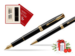 Parker Sonnet Black Lacquer GT Fountain Pen + Ballpoint Pen in a Gift Box  Christmas red