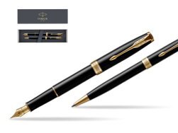 Parker Sonnet Black Lacquer GT Fountain Pen + Ballpoint Pen in a Gift Box