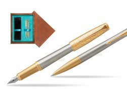 Parker Urban Premium Aureate Powder GT Fountain Pen + Ballpoint Pen in a Gift Box  double wooden box Mahogany Double Turquoise