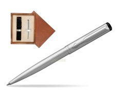 Parker Vector Stainless Steel Ballpoint Pen  single wooden box  Mahogany Single Ecru