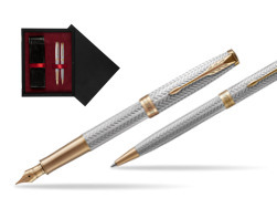 "Parker Sonnet Fougère GT Fountain Pen + Ballpoint Pen in a Gift Box
"  double wooden box Black Double Maroon