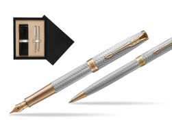 "Parker Sonnet Fougère GT Fountain Pen + Ballpoint Pen in a Gift Box
"  double wooden box Black Double Ecru
