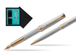 "Parker Sonnet Fougère GT Fountain Pen + Ballpoint Pen in a Gift Box
"  double wooden box Black Double Turquoise