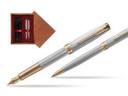 "Parker Sonnet Fougère GT Fountain Pen + Ballpoint Pen in a Gift Box
"  double wooden box Mahogany Double Maroon