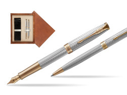 "Parker Sonnet Fougère GT Fountain Pen + Ballpoint Pen in a Gift Box
"  double wooden box Mahogany Double Ecru