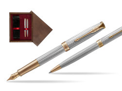 "Parker Sonnet Fougère GT Fountain Pen + Ballpoint Pen in a Gift Box
"  double wooden box Wenge Double Maroon