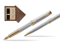 "Parker Sonnet Fougère GT Fountain Pen + Ballpoint Pen in a Gift Box
"  double wooden box Wenge Double Ecru