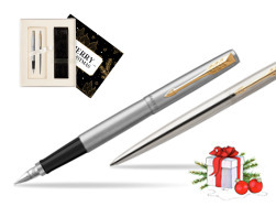 Parker Jotter Stainless Steel Chrome Color Trim  GT Fountain Pen + Ballpoint Pen in a Gift Box  Magic of Christmas