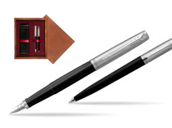 Parker Jotter Originals Black CT Fountain Pen + Ballpoint Pen in a Gift Box  double wooden box Mahogany Double Maroon