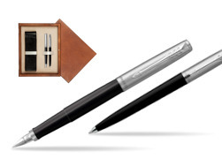 Parker Jotter Originals Black CT Fountain Pen + Ballpoint Pen in a Gift Box  double wooden box Mahogany Double Ecru