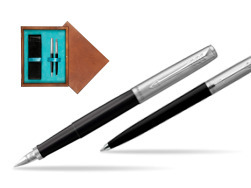 Parker Jotter Originals Black CT Fountain Pen + Ballpoint Pen in a Gift Box  double wooden box Mahogany Double Turquoise
