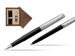 Parker Jotter Originals Black CT Fountain Pen + Ballpoint Pen in a Gift Box  double wooden box Wenge Double Ecru