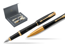 Parker Urban Muted Black GT Fountain Pen + Ballpoint Pen in a Gift Box in Parker gift box Duo 2022