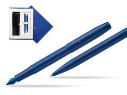 Parker set Fountain Pen + Ballpoint Pen IM PROFESSIONALS MONOCHROME BLUE in suede box navy blue