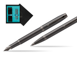 Parker set Fountain Pen + Ballpoint Pen IM PROFESSIONALS MONOCHROME BRONZE  double wooden box Black Double Turquoise