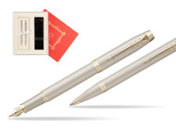 Parker set Fountain Pen + Ballpoint Pen IM PROFESSIONALS MONOCHROME CHAMPAGNE  "Red Love"