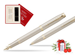 Parker set Fountain Pen + Ballpoint Pen IM PROFESSIONALS MONOCHROME CHAMPAGNE  Christmas red
