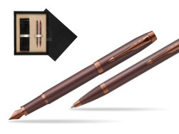 Parker Set Fountain Pen + Ballpoint Pen IM PROFESSIONALS MONOCHROME BURGUNDY  double wooden box Black Double Ecru