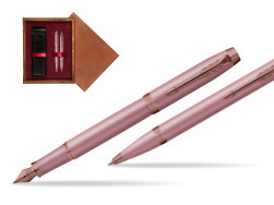 Parker Set Fountain Pen + Ballpoint Pen IM RITUALS MAUVE  double wooden box Mahogany Double Maroon