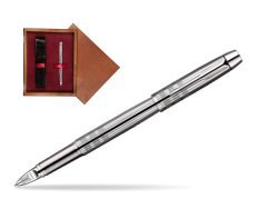 Parker IM Premium Shiny Chrome Metal Chiselled CT Parker 5TH Technology  single wooden box Mahogany Single Maroon